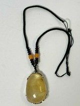 Jewelry Large Statement Bean Shaped Amber Color Stone Pendant Necklace - £39.41 GBP