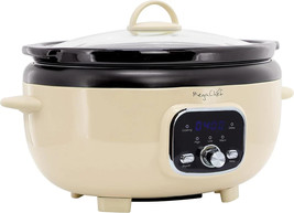 MegaChef 6.9 Quart Oval Electric Digital Slow Cooker in Cream with Black... - $74.64