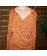  Michael Kors Signature Print Long Sleeve Top Blouse Orange Spice SZ M NWT - $1,375.86 MXN