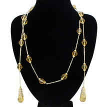 LO1717 - Gold White Metal Necklace with Synthetic Acrylic in Topaz - $37.10