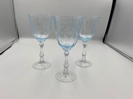 Set of 3 Fostoria Crystal NAVARRE BLUE Goblets / Glasses 7 5/8&quot; - £140.58 GBP