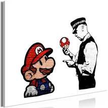 Tiptophomedecor Stretched Canvas Street Art - Banksy: Mario And Police - Stretch - $79.99+