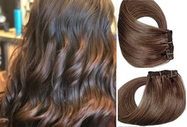 16&quot;, 18&quot; 100% Human Hair Clip in Extensions Soft Silky Straight 70 Grams # 4 - £39.89 GBP+