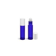 Aromatherapy Blue Cobalt Frosted Glass Roller Bottle with GLASS BALL Applicator, - £5.13 GBP+