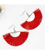 Red Fringe Fan Earrings - Silvertone - £11.67 GBP