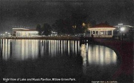 Night View Lake Music Pavilion Willow Grove Amusement Park Pennsylvania postcard - £5.53 GBP