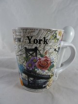 New York City souvenir Coffee Tea Mug 10 oz. w ceramic spoon Statue of L... - £11.63 GBP