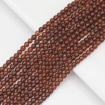 4mm Genuine Brown Garnet Round Smooth Beads, Sku#U1656 - £4.76 GBP