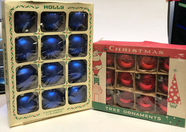Christmas Tree Ornaments Glass Red &amp; Blue USA Poland 24 Total Vintage - £11.40 GBP