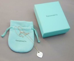 Please Return To Tiffany Small Heart Tag Pendant Necklace Sterling 16&quot; - £155.87 GBP