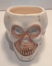 Scary Halloween White and Brown SKULL Bone Vase or Dish 4 1/2&quot; Tall 6&quot; Long Mint - £14.38 GBP