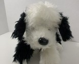 Russ Berrie Domino plush black white shaggy puppy dog border collie lyin... - $14.84