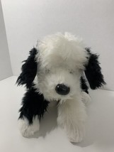 Russ Berrie Domino plush black white shaggy puppy dog border collie lyin... - £11.76 GBP