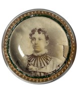 Antique Dome Glass Paperweight W/ Victorian Woman Portrait Round Design ... - $19.20 CAD