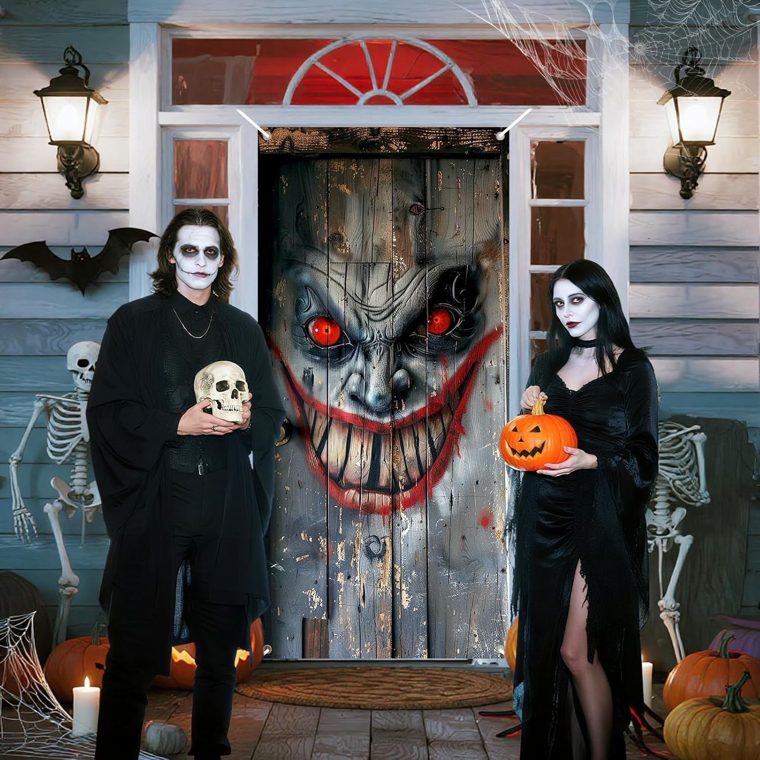 Halloween Door Cover Decorations, Grey Wooden Scary Clown Happy Halloween Door C Item image 4