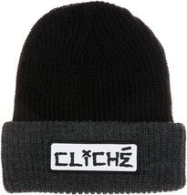 Cliche Hombre Negro/Gris Dressen con Puños Pliegue Sobre Skate Gorro Nuevo - $270.88 MXN