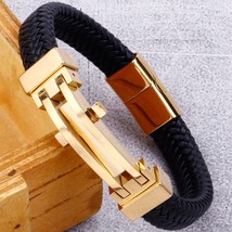 Genuine Leather Bracelet For Men Mens Cross Bracelets Metal Yellow Gold Color St - £24.15 GBP