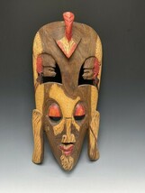 Vintage 14.5&quot; Tribal Wall Art Folk Hand Carved Wood Painted Wooden Mask - £34.41 GBP