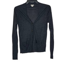 J. Crew Ribbed Merino Wool Cardigan Women Sweater Front Button Pocket Small Gray - £15.56 GBP