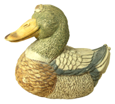 Carved Stoneware Duck Hand Painted Figurine with Goofy Smiling Face 3.75&quot; - £15.70 GBP