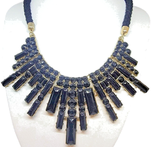 Vintage Starburst Black Necklace Statement Style Acrylic Beads Braided Rope 18&quot; - £7.40 GBP