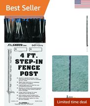 4-Inch Step-In Fence Post - Electric Fence System Post - 50 Posts, Black - $246.02