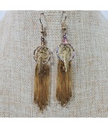 Vintage Hippie Dream Catcher Feather Earrings Gold Tone 3.5 Inch Dangle ... - $26.05 CAD