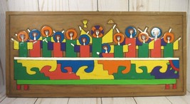 The Last Supper Hand Made Wooden Wall Hanging Brightly Colored El Salvador. - £10.20 GBP