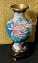 Vintage MCM Chinese Cloisonne Vase Lotus Flowers &amp; Butterfly Original Box - $27.36 CAD