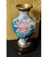 Vintage MCM Chinese Cloisonne Vase Lotus Flowers &amp; Butterfly Original Box - $27.41 CAD