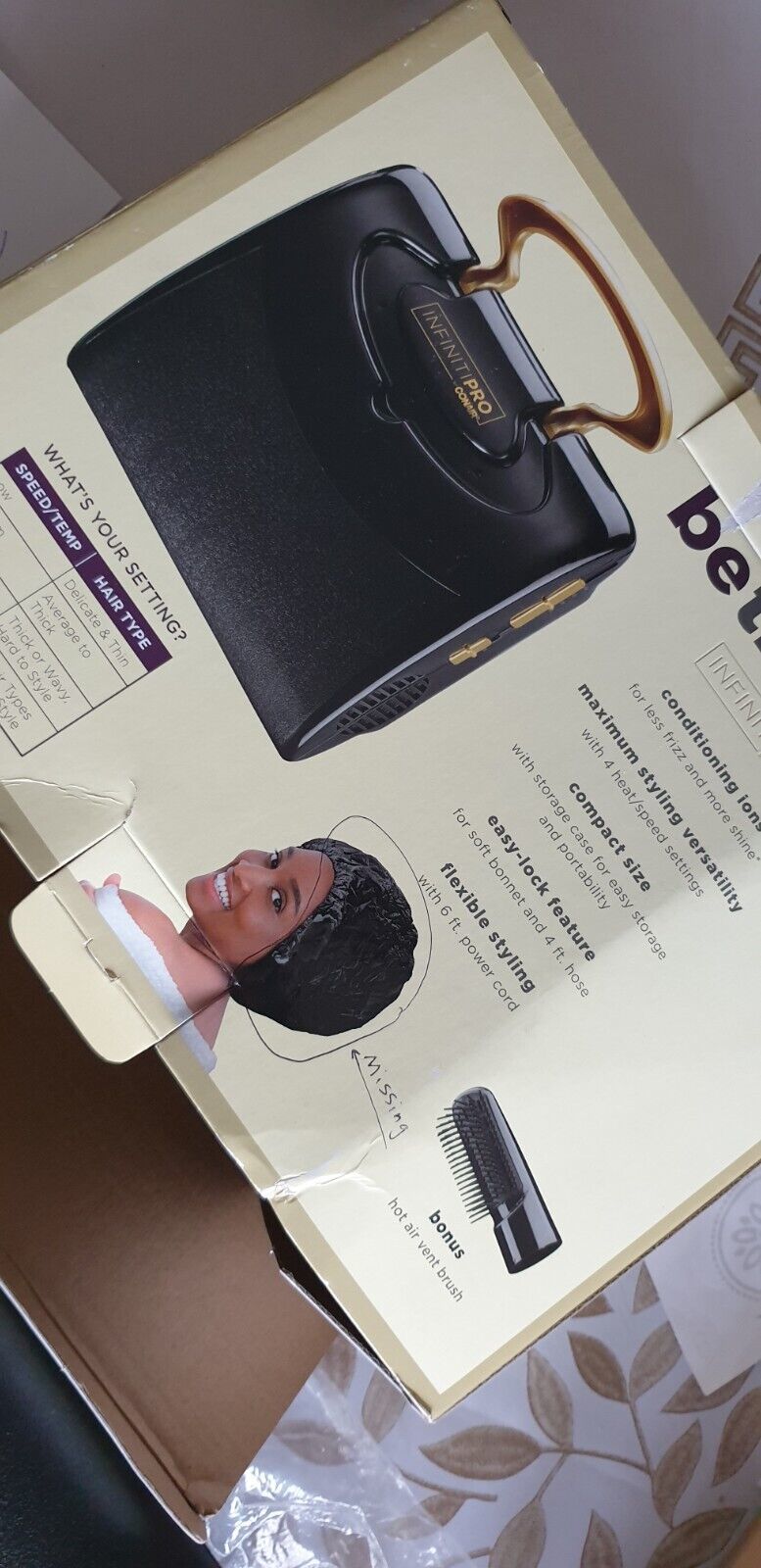 Infiniti Pro by Conair SB1GNX Bonnet Hair Dryer Black (Missing Head Cover) - $14.00
