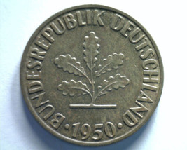 1950 F GERMANY 10 PFENNIG KM 108 ABOUT UNCIRCULATED AU NICE ORIGINAL 99c... - $3.00
