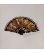 Vintage Spanish Style Folding Handheld Fan Fabric Multicolor With Gold G... - $436.48 MXN