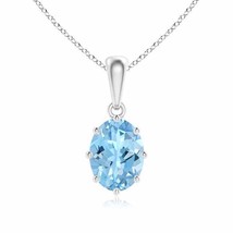 ANGARA 8x6mm Natural Aquamarine Pendant Necklace in Sterling Silver for Women - £207.84 GBP+