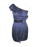 BCBGeneration Dress Womens 0 Blue Black One Shoulder Ruffle Front Party - $336.54 MXN