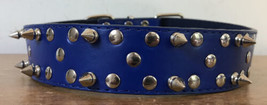 Royal Blue Vegan Faux Leather Studded Spiked Dog Collar Large 27.5&quot; - £19.91 GBP