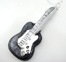 Guitar Figural Glass Christmas Ornament Black and Silver with Glitter 4.5&quot; - £4.97 GBP