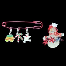 Christmas Set Safety Pin Brooch Kilt Pin Enameled Candy Cane Polar Bear Mittens - £5.41 GBP