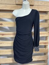 Vintage Deb Ruched Jeweled One Shoulder Bodycon Cocktail Mini Dress KG JD - $14.84