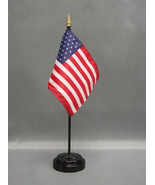 United States of America USA Mini 4&quot;x6&quot; Desk Stick Flag, W Black Plastic... - $8.99
