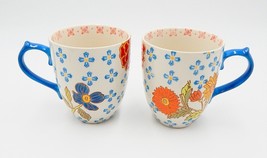 Artistic Accents Floral Coffee Tea Mugs Cups Pair 2 PC Blue Handle Flowers - £26.14 GBP
