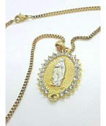 18k Women/Mens Gold Plated Virgin Mary Pendant w/ Crystal Stones &amp; SS Ne... - £10.95 GBP