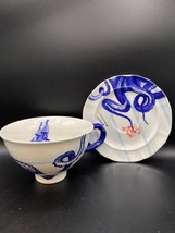Anthropologie 2x Cup and Saucer Stoneware Large Nautical &quot;From the Deep&quot; #38354 - £60.60 GBP