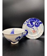 Anthropologie 2x Cup and Saucer Stoneware Large Nautical &quot;From the Deep&quot;... - £59.12 GBP