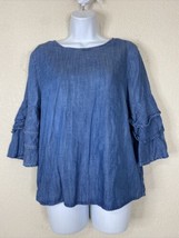 Alya Womens Size S Blue Tencel Chambray Blouse 3/4 Ruffle Tiered Sleeve - £5.62 GBP