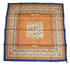 Hermes Scarf Chasse en Inde silk 90 cm blue yellow Carre India hunter MINT - £270.18 GBP