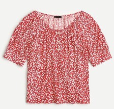 J. Crew Size M Scoopneck Blouse Puff Sleeve Red White Floral Blouse Top - £19.36 GBP