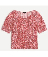 J. Crew Size M Scoopneck Blouse Puff Sleeve Red White Floral Blouse Top - £18.22 GBP