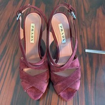 EUC PRADA Plum Suede Platform High Heel Sandals Size 6.5 Made in Italy - £187.39 GBP