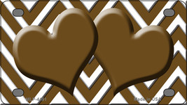 Big Brown White Chevron Brown Center Hearts Novelty Mini Metal License Plate Tag - £11.94 GBP